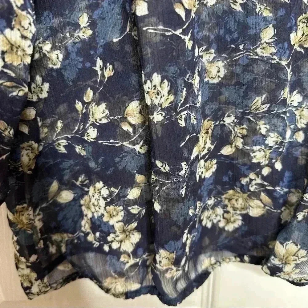 Denver Hayes Boho Blouse Sheet Flowy Floral Blue/White/Brown Size Extra Large - Picture 8 of 16